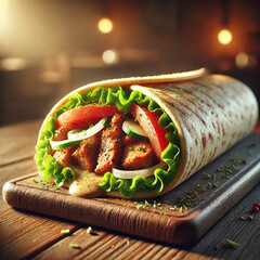 Delicious Chicken Shawarma Wrap with Fresh Vegetables and Sauce