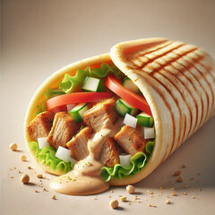 Delicious Chicken Shawarma Wrap with Fresh Vegetables and Sauce