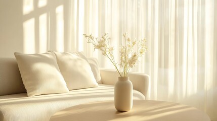 Bright and Modern Living Space with Linen Sofa and Wooden Coffee Table