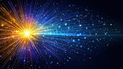 Obraz premium Abstract Digital Burst Of Light And Energy With Blue And Orange Hues On Dark Background