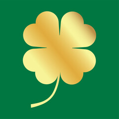 Gold Four leaf clover vector icon. Lucky and happiness concept. St Patrick's Day. Lucky Four-leaf clover. Shamrock golden sparkling four leaf clover icon. Good luck theme, lottery and winning concept.