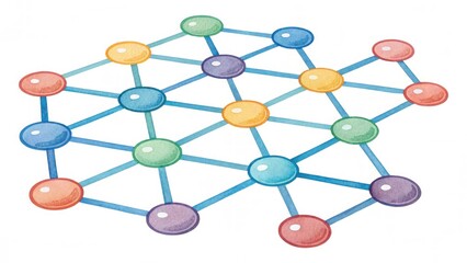 Fototapeta premium Colorful Geometric Network Grid with Connected Nodes and Lines