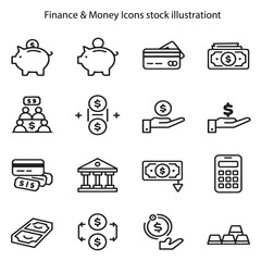Finance & Money Line Art Vector Icons | Banking, Investment, and Currency Symbols