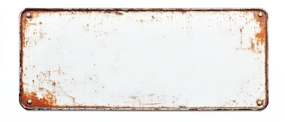 Blank white metal sign with rust, weathered and aged texture Concept of grunge, vintage, and industrial background