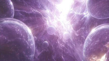 Abstract purple energy vortex with glowing orbs.