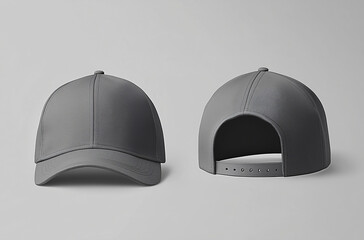 Gray Baseball Cap Mockup Front and Back Views Stylish and Blank Perfect for Design Presentation
