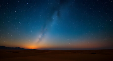A sky full of shooting stars over a quiet desert. Peaceful, awe-inspiring, and infinite