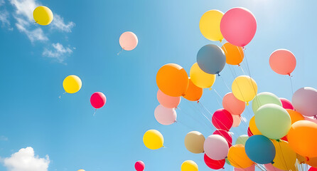 Balloons float high into the bright summer sky, adding to the cheerful energy of a joyful Children&rsquo;s Day