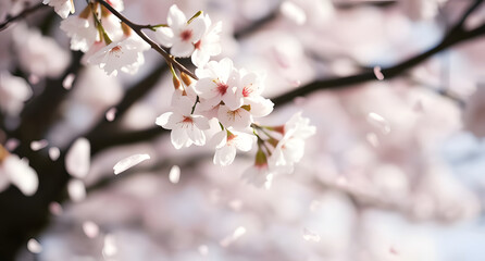 Obraz premium Cherry blossom petals swirl through the wind, embodying the fleeting beauty of Hanami in Japan