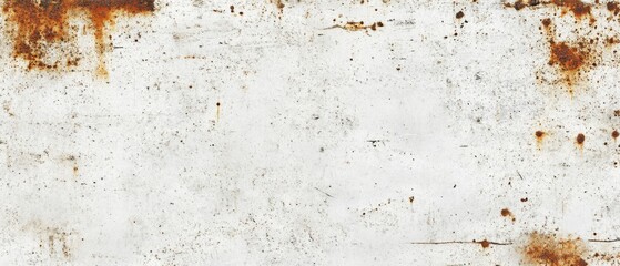 Distressed white metal background with rust stains and scratches Concept of decay, grunge, and industrial texture