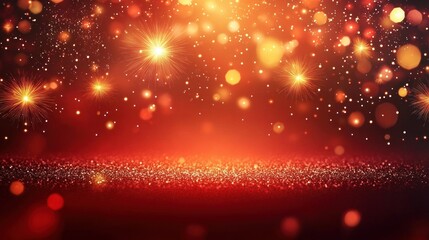 Fireworks Display with Bokeh Lights on Red Background for New Year and Festive Celebrations