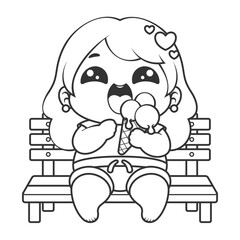 Fat girl eating ice cream, for coloring