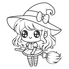 Beautiful girl turns into a witch, for coloring