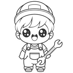 The boy becomes a skilled mechanic carrying tools, for coloring