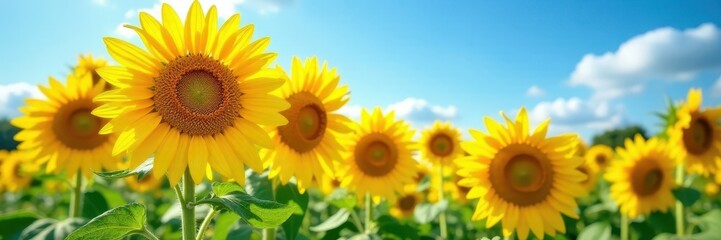 Fototapeta premium Towering sunflowers, heads heavy with seeds, basking in sunlight , rural, pattern