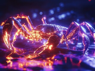 Cybernetic arachnid, digital rendering of futuristic glowing spider creature