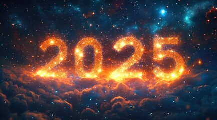 Fireworks 2025 Celebration Night Sky with Sparkling Colors Dreamy Clouds and Cinematic Lighting