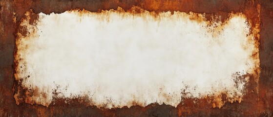 Distressed rusty metal frame with white space, grunge texture background for graphic design and vintage style projects