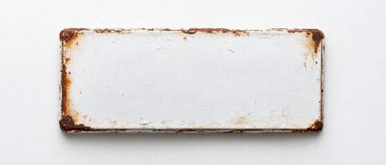Distressed White Metal Sign with Rust, a Blank Rectangular Plate for Custom Text or Graphic Design, Industrial Texture