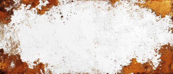 Distressed white wall texture with rust stains, creating a grunge background with aged and weathered appearance for graphic design projects