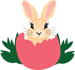 Adorable Easter Bunny holding a decorated egg, surrounded by spring flowers and festive elements. Perfect for holiday cards, decorations, and seasonal designs. Cute and cheerful illustration for Easte