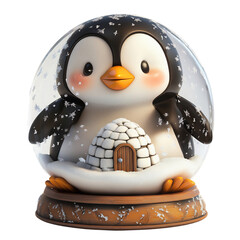 A Cheerful 3D Cartoon Penguin Holding a Snow Globe Isolated on Transparent Background