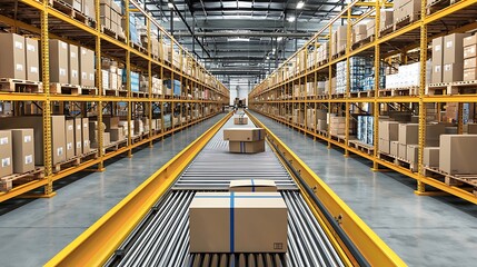 Fototapeta premium Modern warehouse with automated conveyor system