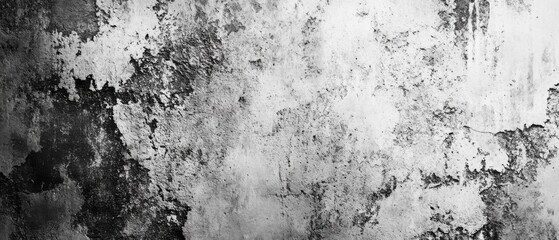 Fototapeta premium Distressed concrete wall texture in black and white, showcasing grunge, weathered surface and abstract pattern for background use