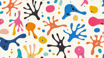 Naklejka premium Organic shapes for textile print, fabric, cover, card, wrapping paper: Fun colorful pattern of simple blobs and abstract elements on white for textile