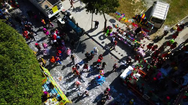Grand carnival parade in Limassol. Cyprus, An aerial view of people in the city performing in costume at a carnival.