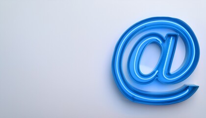 Obraz premium 블루 네온 스타일의 '@' 기호가 빛나는 배경화면