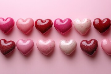 Fototapeta premium Valentine's Day Heart Shapes Confetti Pattern on Pink Background