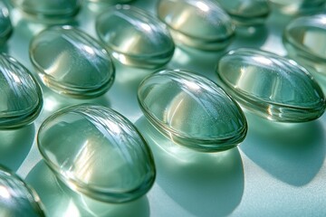 Omega-3 Fish-Shaped Yellow Gel Capsules on Pastel Green Background for Health and Nutrition