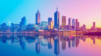 Obraz premium Urban Serenity: Cityscape Reflection at Dusk