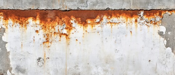 Weathered Concrete Wall with Rust Stains and Peeling Paint, creating a grunge texture background for industrial design and decay concept