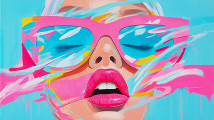 Pop Art Portrait: Vibrant Woman with Sunglasses