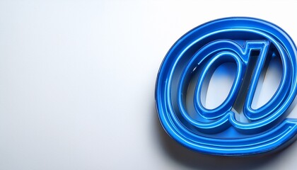Obraz premium 블루 네온 스타일의 '@' 기호가 빛나는 배경화면