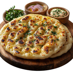 A serving of naan bread with garlic butter, isolated on transparent background. 