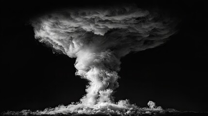 Monochrome cloudscape, A dramatic plume of vapor against the inky abyss