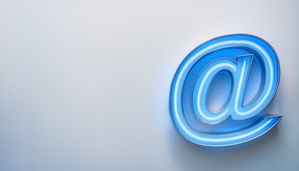 블루 네온 스타일의 '@' 기호가 빛나는 배경화면