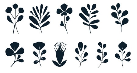 set of silhouettes of plants