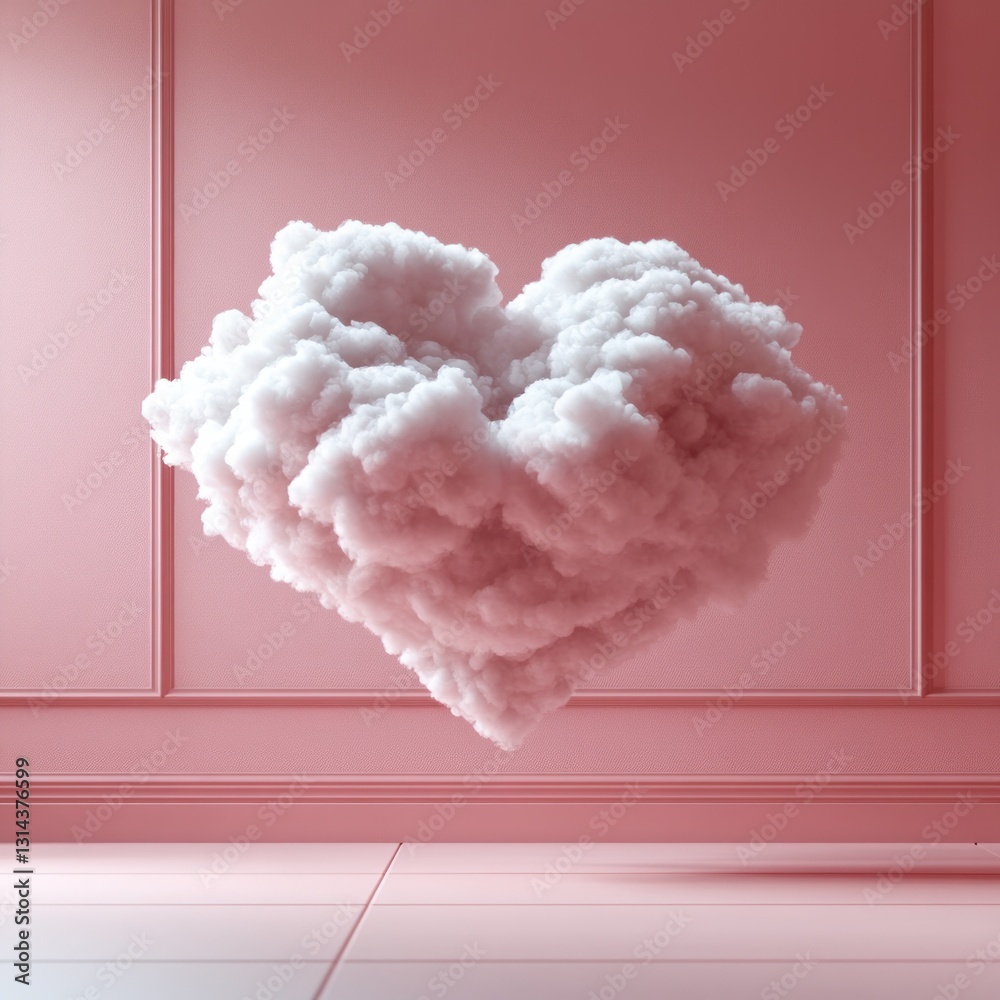 Poster minimalistic love background concept for valentine's day with heart-shaped clouds in soft pastel pin