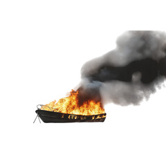 A Boat on Fire Isolated on Transparent Background