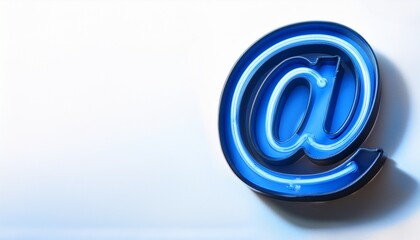 블루 네온 스타일의 '@' 기호가 빛나는 배경화면