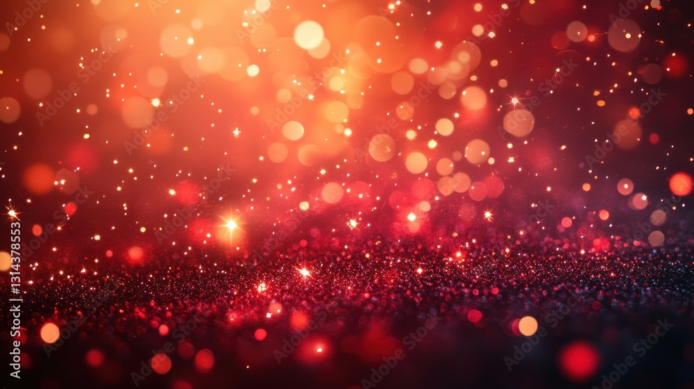 Poster Fireworks Display with Bokeh Lights on Red Orange Background for New Year Celebrations and Events