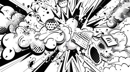 Obraz premium Exaggerated Comic Book Style Doodle Background with Pow Explosions and Action Lines