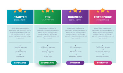 Creative vector illustration of business plans web comparison pricing table
