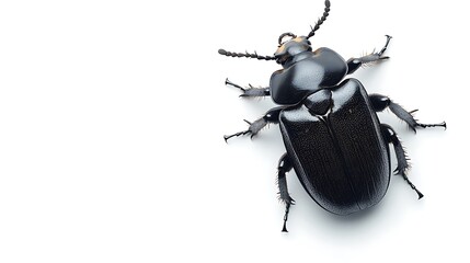 Close-up capture of a black bug on a white background macro photography nature environment simple viewpoint
