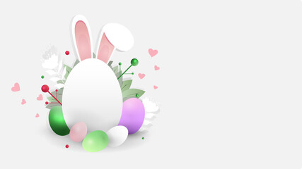 Easter Bunny Egg with Pastel Flowers – Cute Spring Illustration for Blog Articles and Web Design