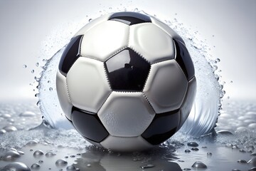 Naklejka premium Classic Soccer Ball with Dynamic Water Droplets
